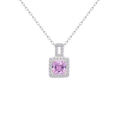 Asfour Crystal Chain Necklace With Rose Square Pendant In 925 Sterling Silver-ND0450-O